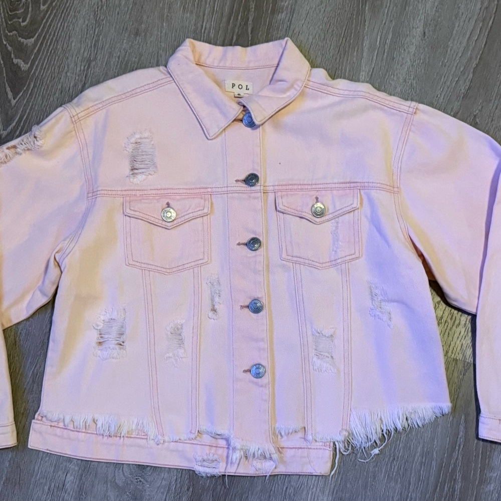 POL Light Pink Distressed button up Jacket small